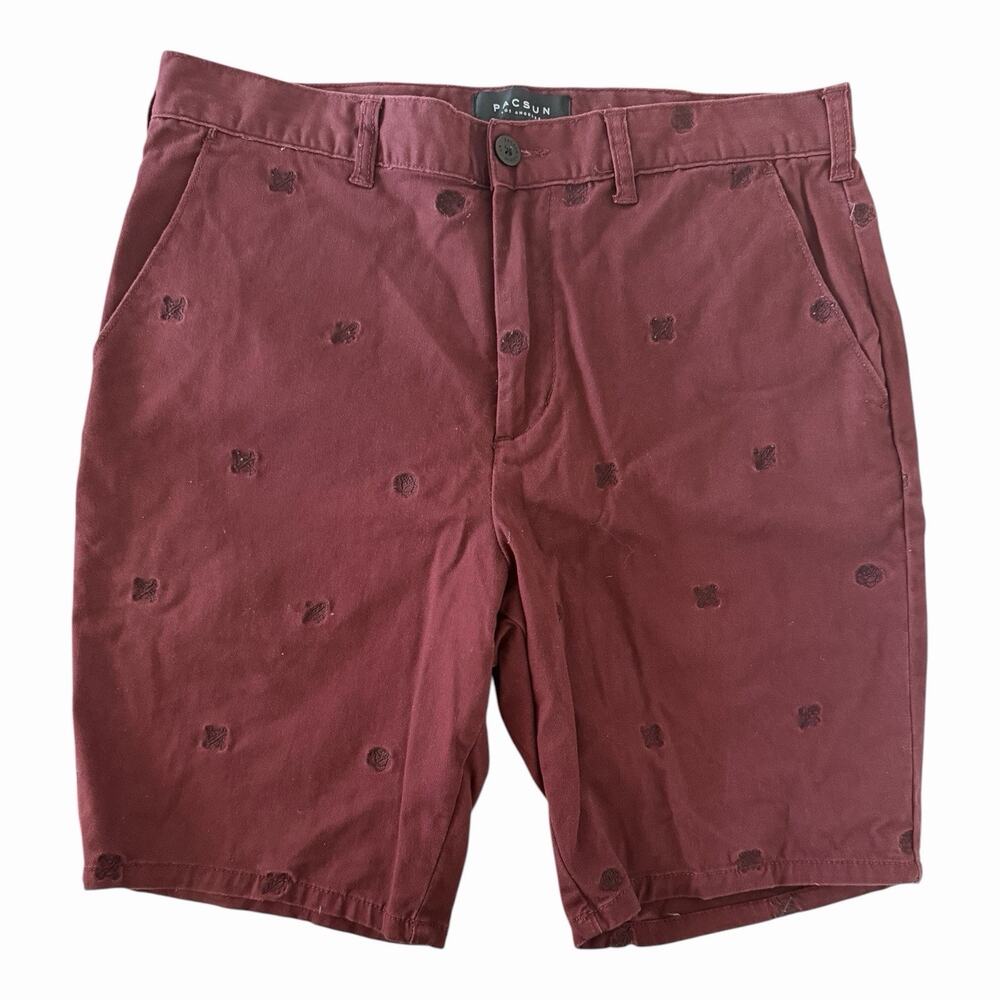 PacSun Mens Burgundy Embroidered Burgundy Shorts Size 33